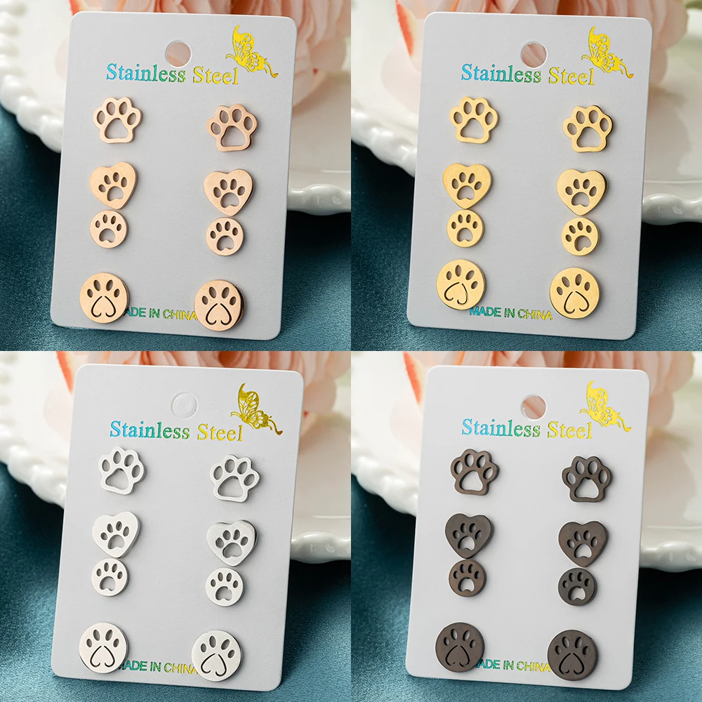 أقراط مرصعة بطبعات لمخلب الكلاب للفتيات ، حيوانات أليفة جميلة ، بصمة حيوان ، فولاذ مقاوم للصدأ ، جودة عالية ، 4 أزواج لكل مجموعة #1