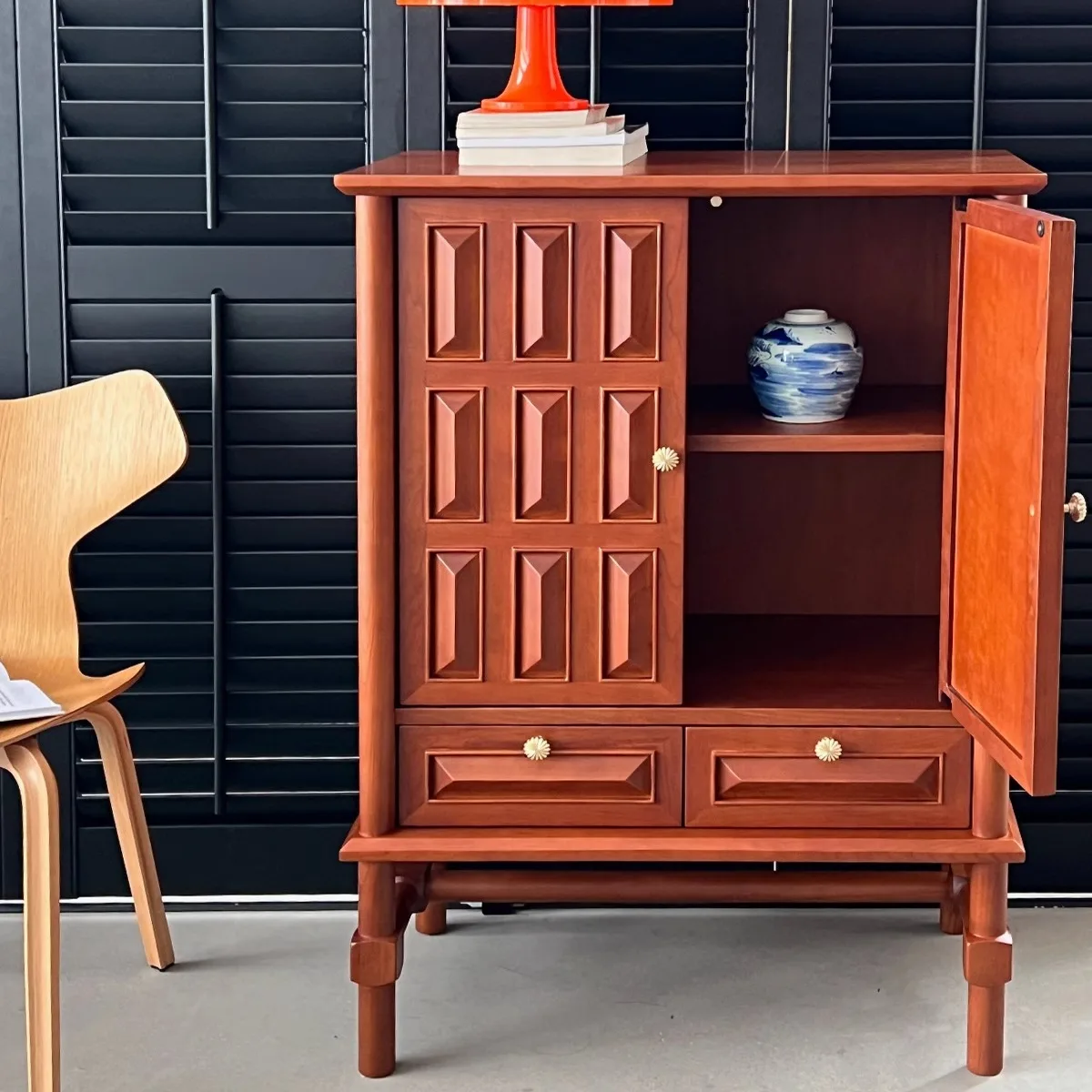 Medieval cherry solid wood dining side cabinet storage porch retro storage French sofa