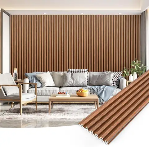 Wood Slat 104'' x 6.7'' WPC Soundproof 3D Panels for Interior Wall Decor 8 Pack Fluted Textured Panel Wall Slats Teak