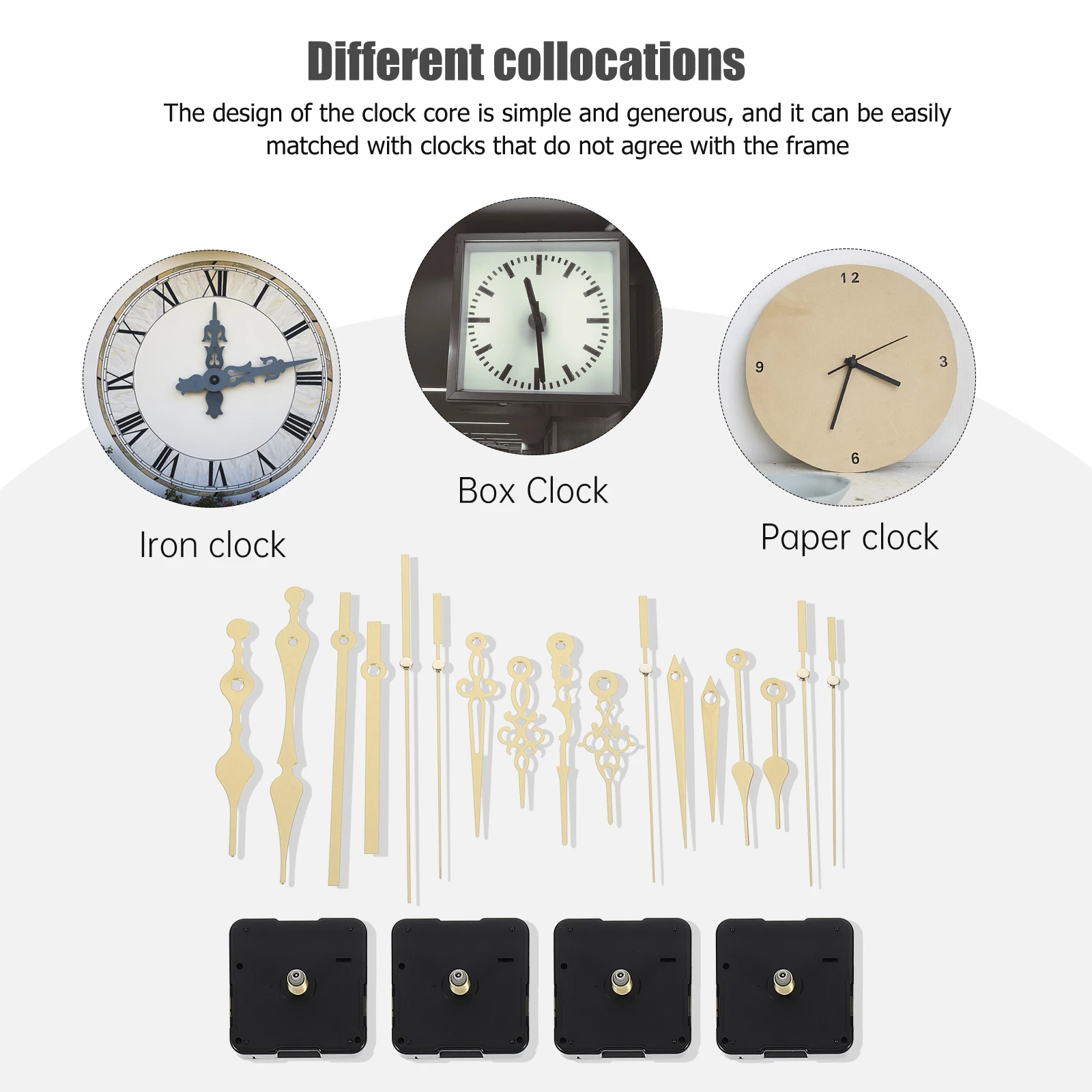 

4 Sets Modern Clock Movement Wall Replacement Parts Golden Plastic Mechanism Kit Office