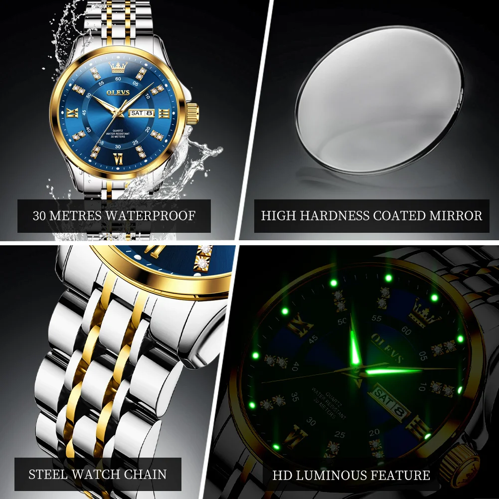 OLEVS 3620 Couple Watches Luxury brand Original Quartz Men and Women Wristwatch Waterproof Luminous Double calendar Reloj