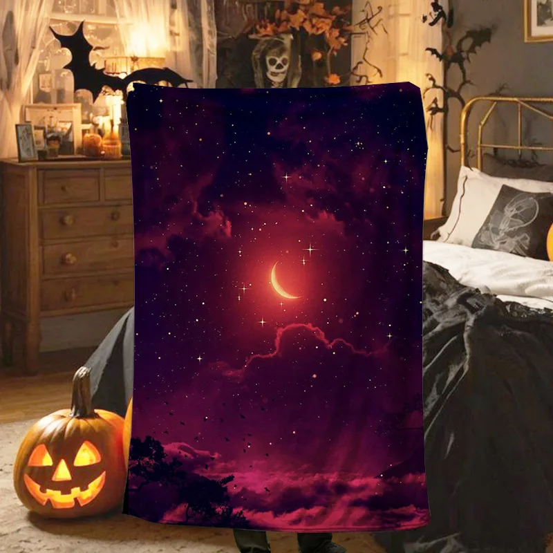 Halloween ghost pumpkin digital-printed polyester Bedroom velvet flannel cover blanket Fleece soft sofa cover blankets for beds