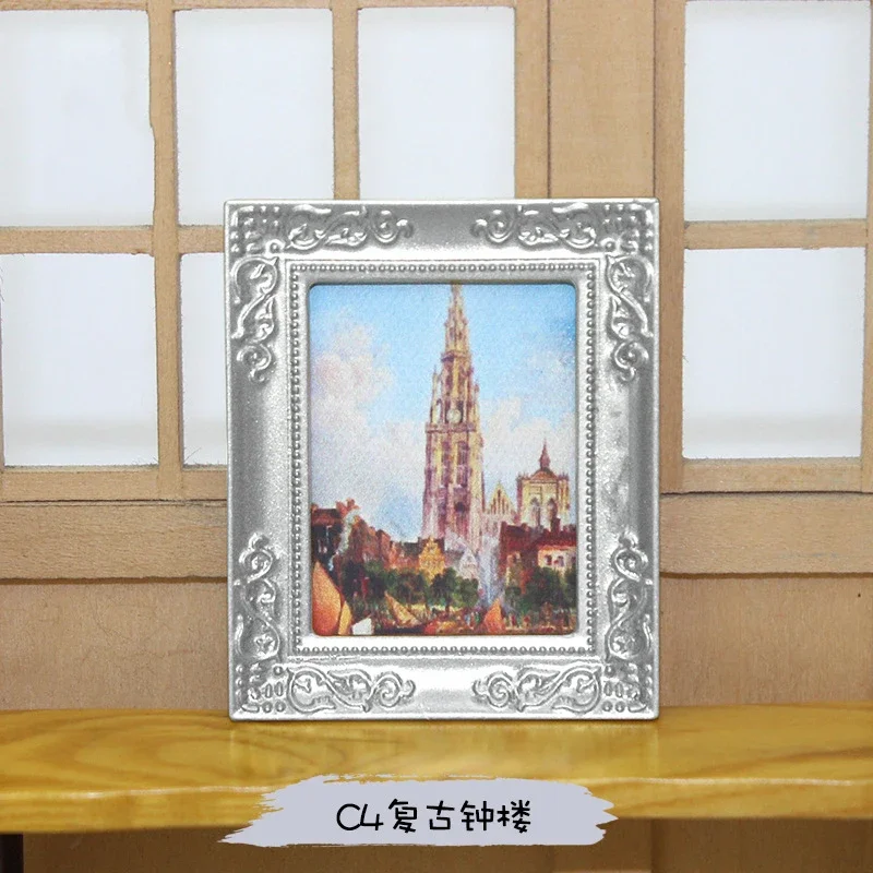 1 ชิ้น 1/12 Dollhouse Miniature ภาพวาดสีน้ํามัน Mini Wall ภาพวาดของเล่นสําหรับตุ๊กตาอุปกรณ์ House ตกแต่ง ob11