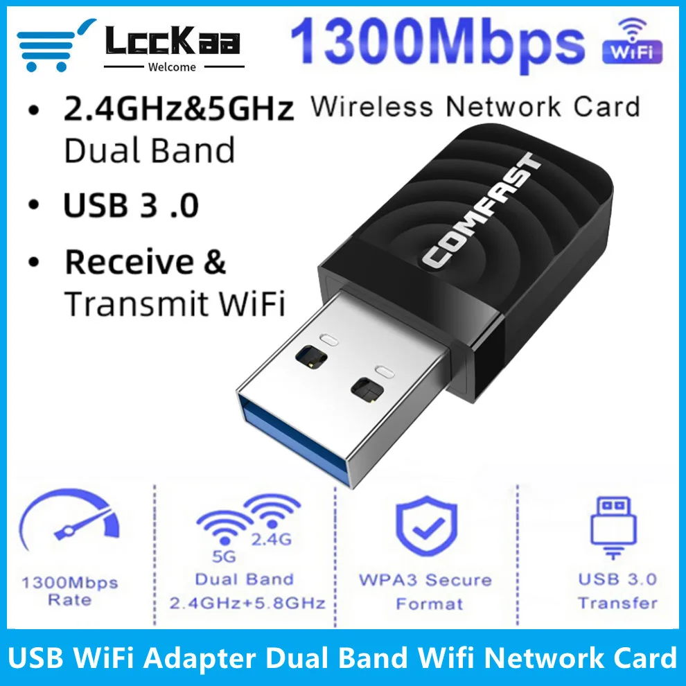 

1300Mbps USB Wireless Network Card Dongle Antenna USB Wifi Adapter 5.8Ghz 2.4GHz Dual Band Wi-Fi USB 3.0 Receiver for PC Laptop