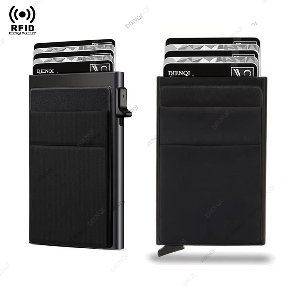 

Всплывающий держатель для кредитных карт с блокировкой Rfid, тонкие мини-минималистичные тонкие кошельки, металлический чехол с отверстием для карт, кошелек для мужчин, выбор Carteras