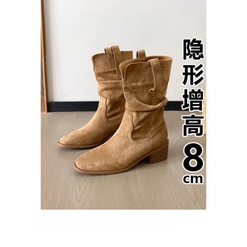 

2025 Autumn Ankle Boots Women's Retro Western Boots Pointed Toe Block Heel V Cut Slouchy Mid Calf Rider Fashion Short Boots
