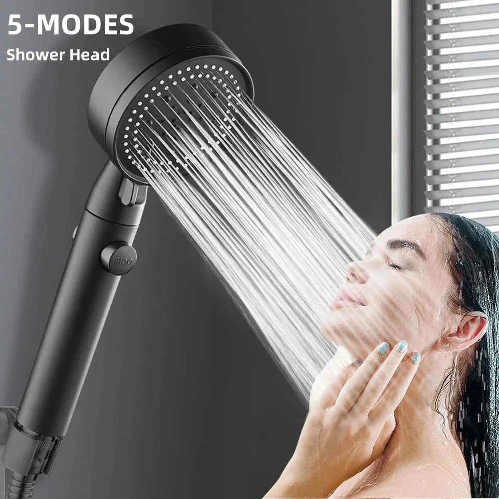 

High Pressure 5 Model Shower Head One-Key Stop Spray Knobs Nozzle Water Saver Portable Shower Rainfall Faucet Bathroom Accessory