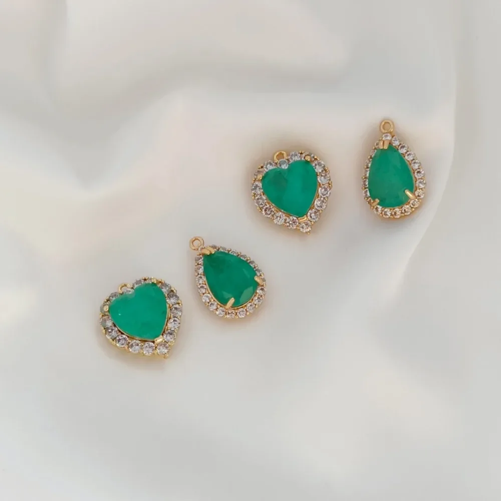 

14K Gold-plated Zircon Paraiba Green Ice-cracked Heart-shaped Water Drop Pendant Necklace DIY Handcrafted Pendant