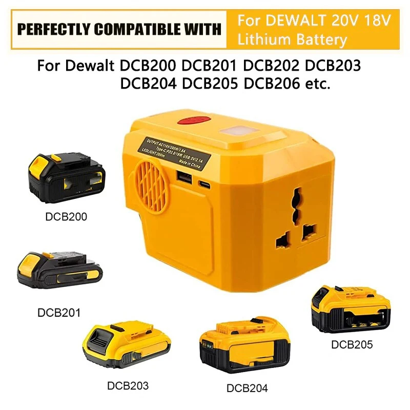 200W Powered Inverter Generator portable power inverter For Makita/Dewalt/Milwaukee 18V 20V Battery Modified Sine Wave inverter