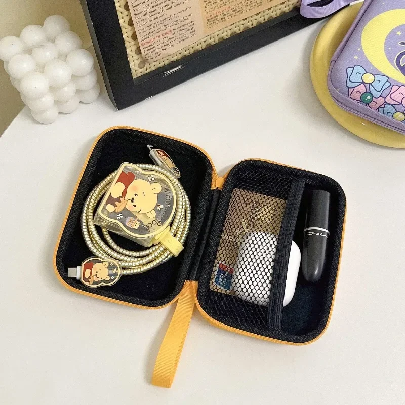 Disney Pooh Bear Cartoon Headset Organizer Bag Large Coin Purse Anime Portable USB Data Cable Organizer Travel Cable Organizer