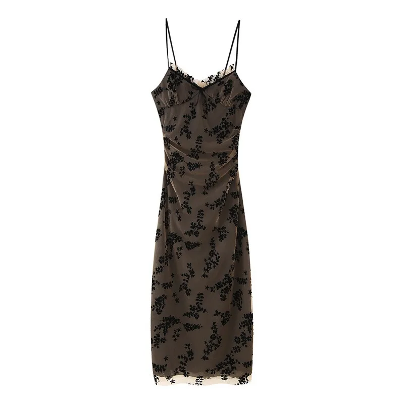 Fashion Jacquard Vintage V-neck Dress for Women 2024 Autumn New Women Temperament Sling Slim Long Dress Female  Bodycon Dress