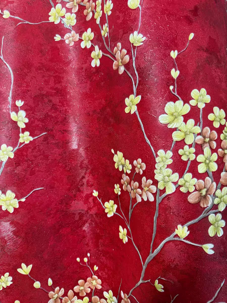 Chinese Classic Red Plum Flower Wallpaper Retro Vine Floral Bedroom Living Room Wallpapers Resturant Tea House Murals 3D