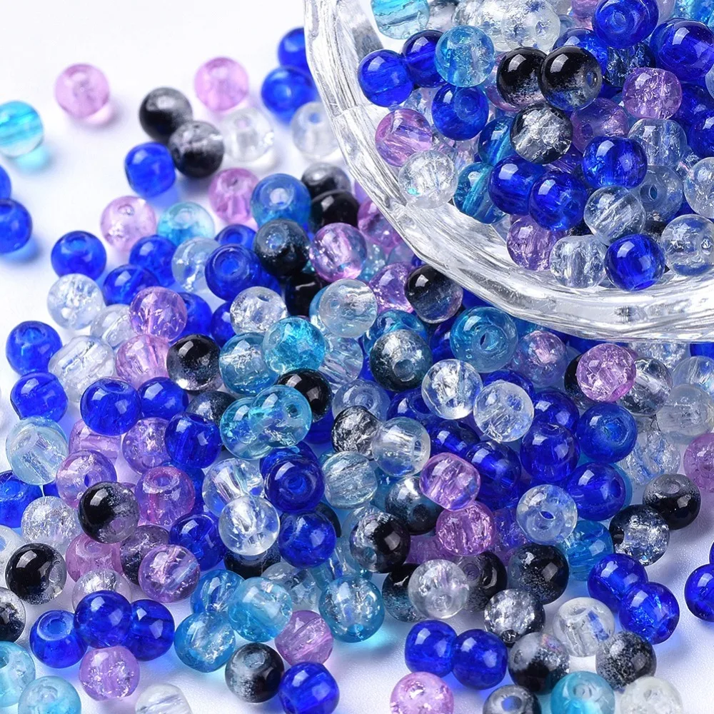 400pcs Baking Painted Crackle Glass Beads Silver-Grey Mix Round Mixed Color 4~4.5x4mm Hole: 1mm about 400pcs/bag