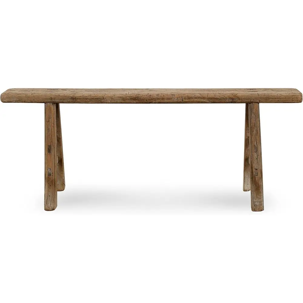 Vintage Wooden Entryway Bench, Weathered Natural Wood for Living Room, Bedroom, or Hallway, Indoor Decorative Armhouse Bench