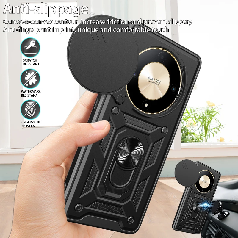 For Honor Magic6 Lite Case Slide Camera Armor Phone Case For Honor Magic 6 Light Magic6Lite 5G Magnetic Ring Holder Back Cover