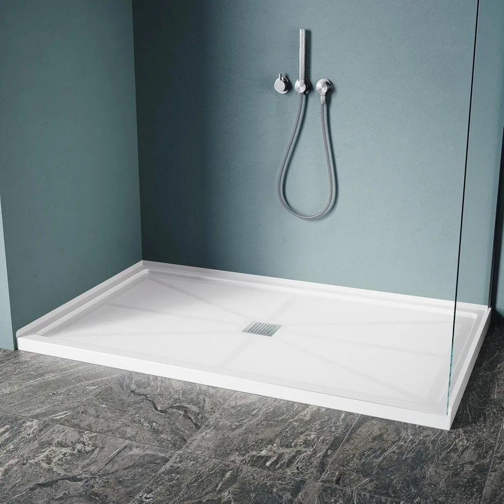 

Shower Base, Single Threshold Shower Pan 60'' L X 36'' W X 4'' H , Center Drain, Non-Slip Stainless Steel Shower Base