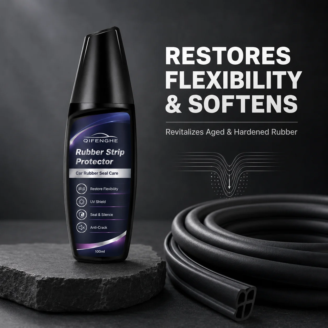 Auto Rubber Seal Restorer, Non-Greasy & Dust-Proof, Universal for Doors Windows Hood, Restore Gloss & Prevent Drying.