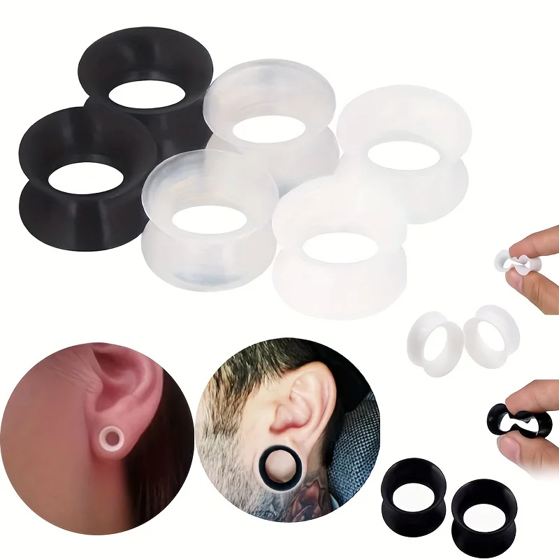 3 Pairs Flexible Ultra Thin Silicone Hollow Ear Tunnels Gauges Expander Stretcher Body Piercing  Jewelry for Women Men 8/10mm