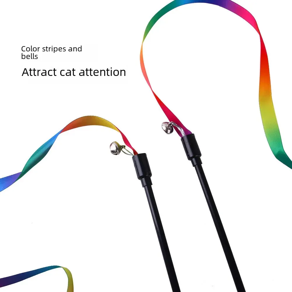 7-color Rainbow Cat Toy Bell Ringing Long Stick Toy Cats Dogs Teaser Stick Kittens Puppies