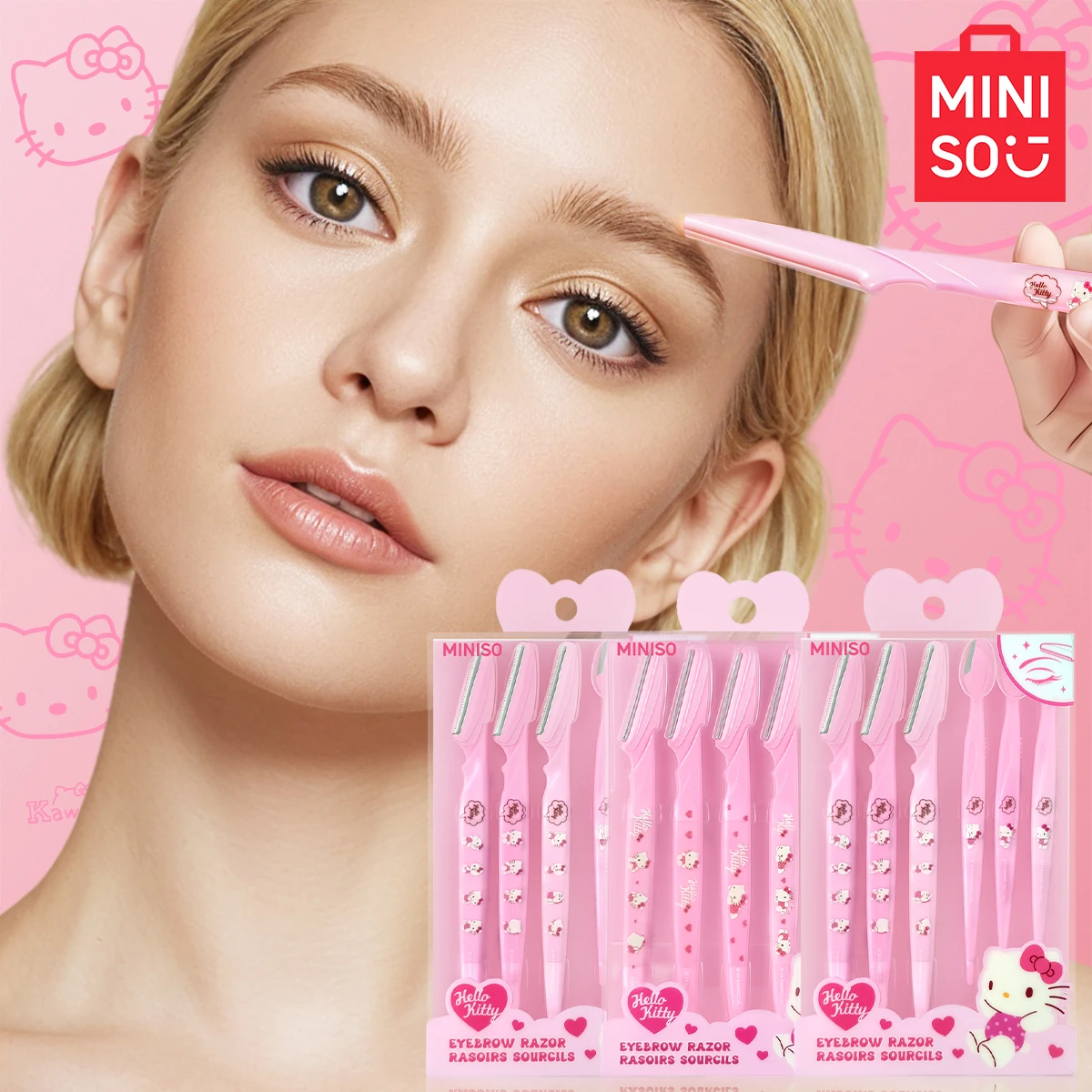 MINISO HelloKitty Series Zestaw 5 noży do brwi - Markowy trymer do brwi HelloKitty, anty-zadrapaniowy, do makijażu