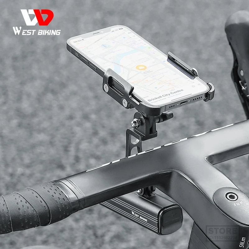 WEST BIKING 2 In 1 Bicycle Mobile Phone Support Intergrated Handlebar  Stand CNC Aluminum Alloy Gopro Headlight Holder