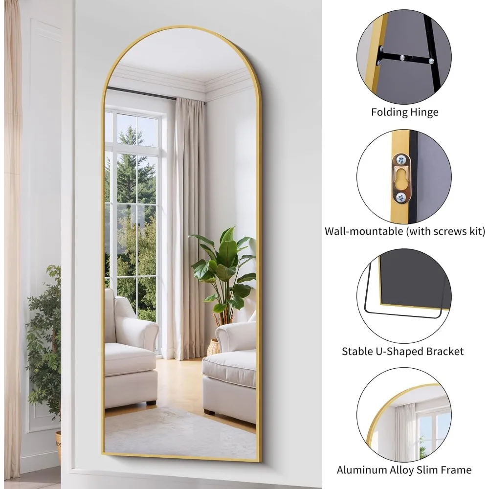 Floor Standing Full Length Mirror, 68x24 Inch Aluminum Framed Large Body Mirror for Home or Hallway