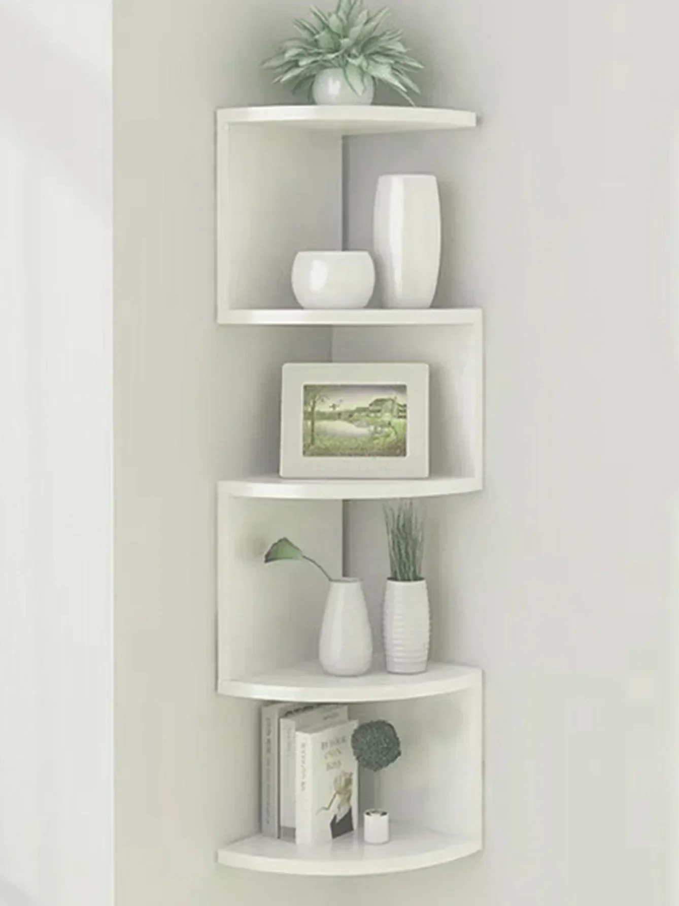 

5-tier Floating Wall Shelf Corner Storage Rack Aesthetic Room Decoration Home Decoration Living Room Kitchen Display Stand Ledge