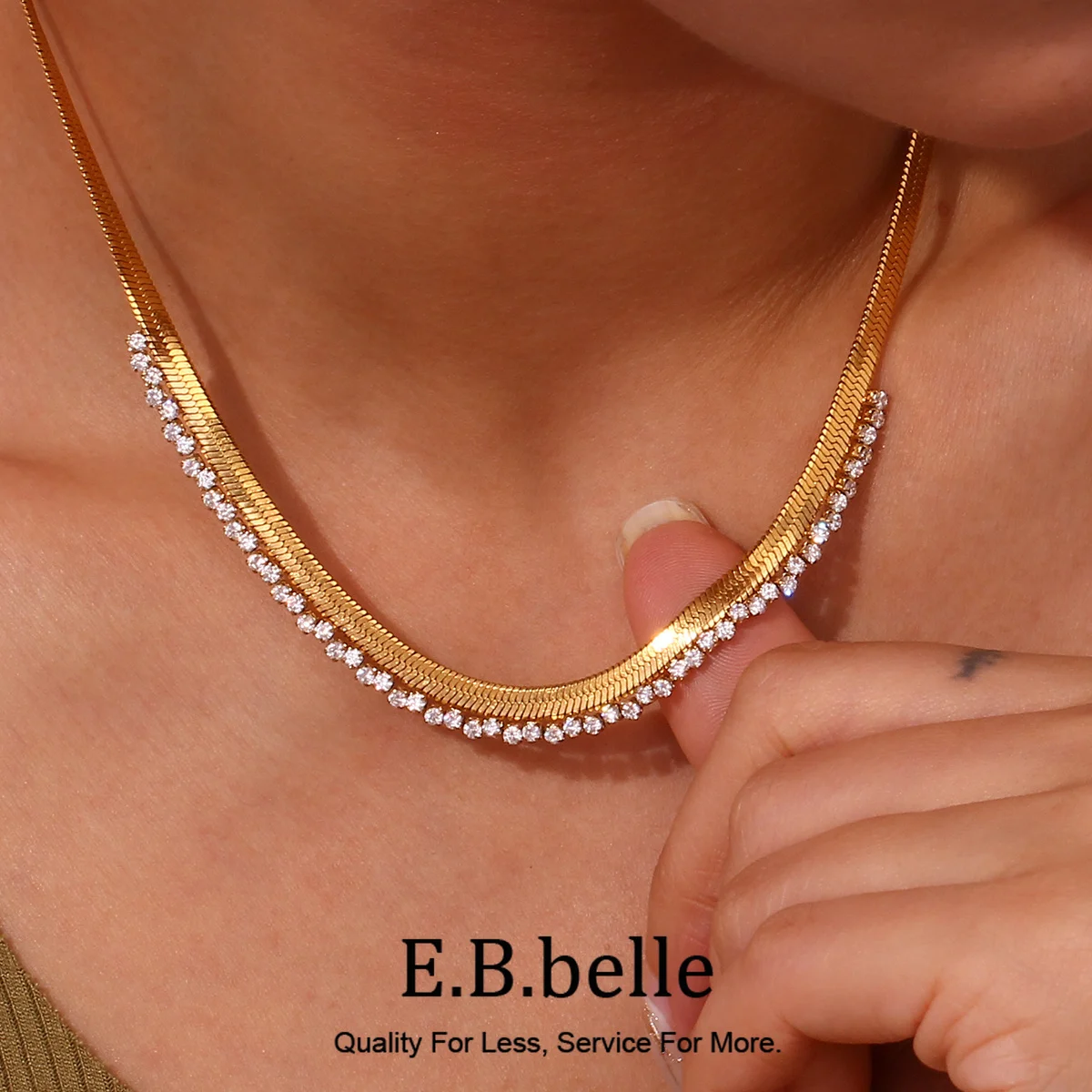 E.B.belle última cadena AAA Cubic Zirconia cadena en espiga gargantilla collar de acero inoxidable chapado en oro collares para mujeres