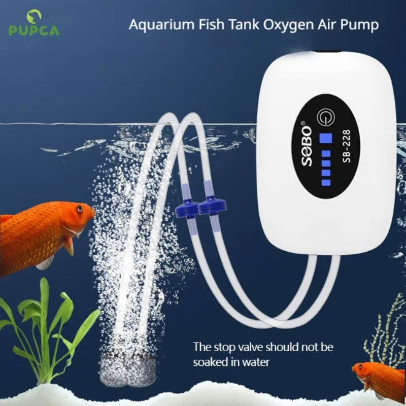

PUPCA Aquarium Fish Tank Oxygen Air Pump Compressor Charging Silent USB with Battery Portable Fishing Oxygenator 6000mA Outdoor
