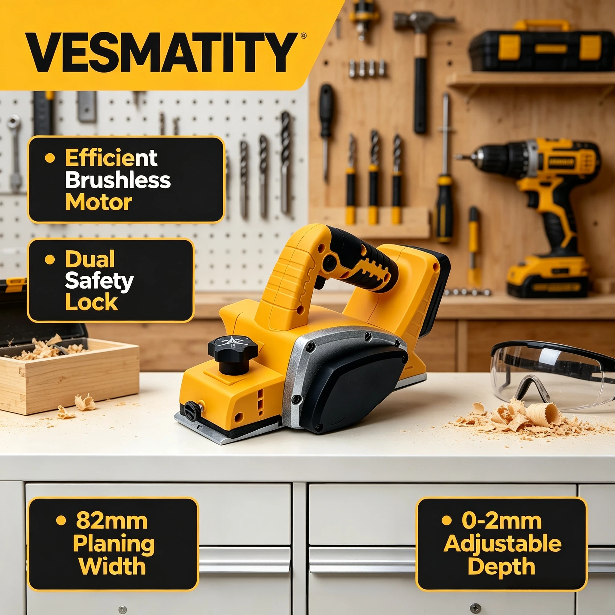 Vesmatity Power Planer Cordless Handheld Electric Hand Planer Carpenter Home DIY Router Trimmer 18V 20V Battery Max Pro