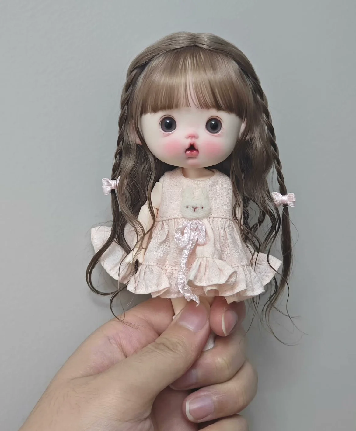 

Волосы для куклы OB11, парик с двойными косами, обхват головы 5-6 дюймов или 14 см, кукла BJD, мохеровый