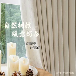 (34) Customized Curtains Chenille Living Room Bay Window Fabric Warm Color Blackout Bedroom Curtains