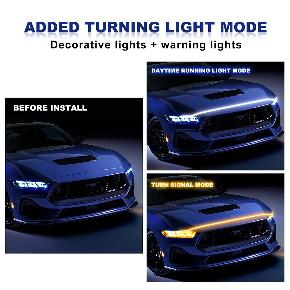 LED Car Under Hood Light Strip Automotive Engine LED Strips Turning Light  Cuttable Waterproof IP66 Daytime Exterior Accessories