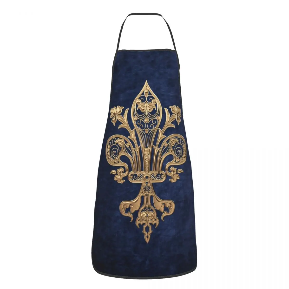 Custom Gold Filigree Fleur De Lis Apron for  Bib Fleur-De-Lys Lily Flower Kitchen Cooking Tablier Cuisine Chef Gardening