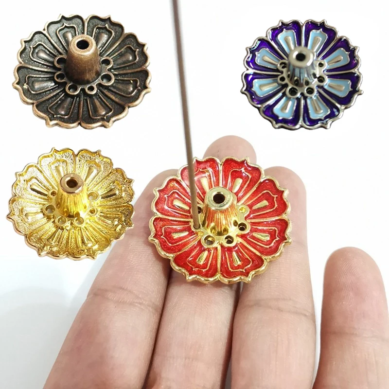 New Round Dish Enamel Lotus Flower Catcher Plate Incense Holder Home Decor Mini Meditation Buddha Sandalwood Stick Holder Burner