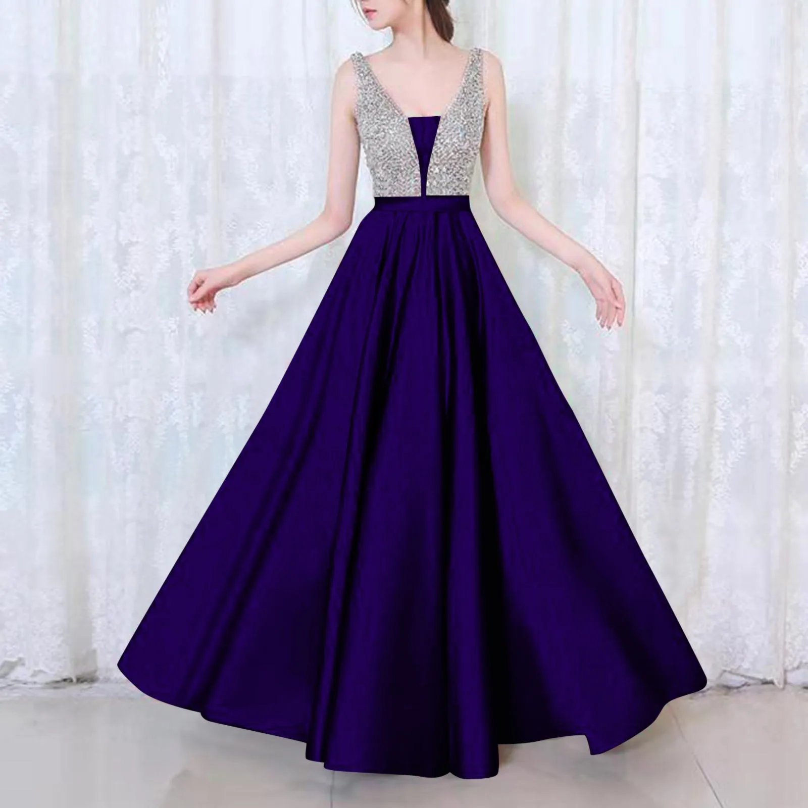 New Sexy V Neck Women'S Dress A-Line Flare Maxi Long Female Elegant Formal Dresses Party Evening Prom Gala Vestidos