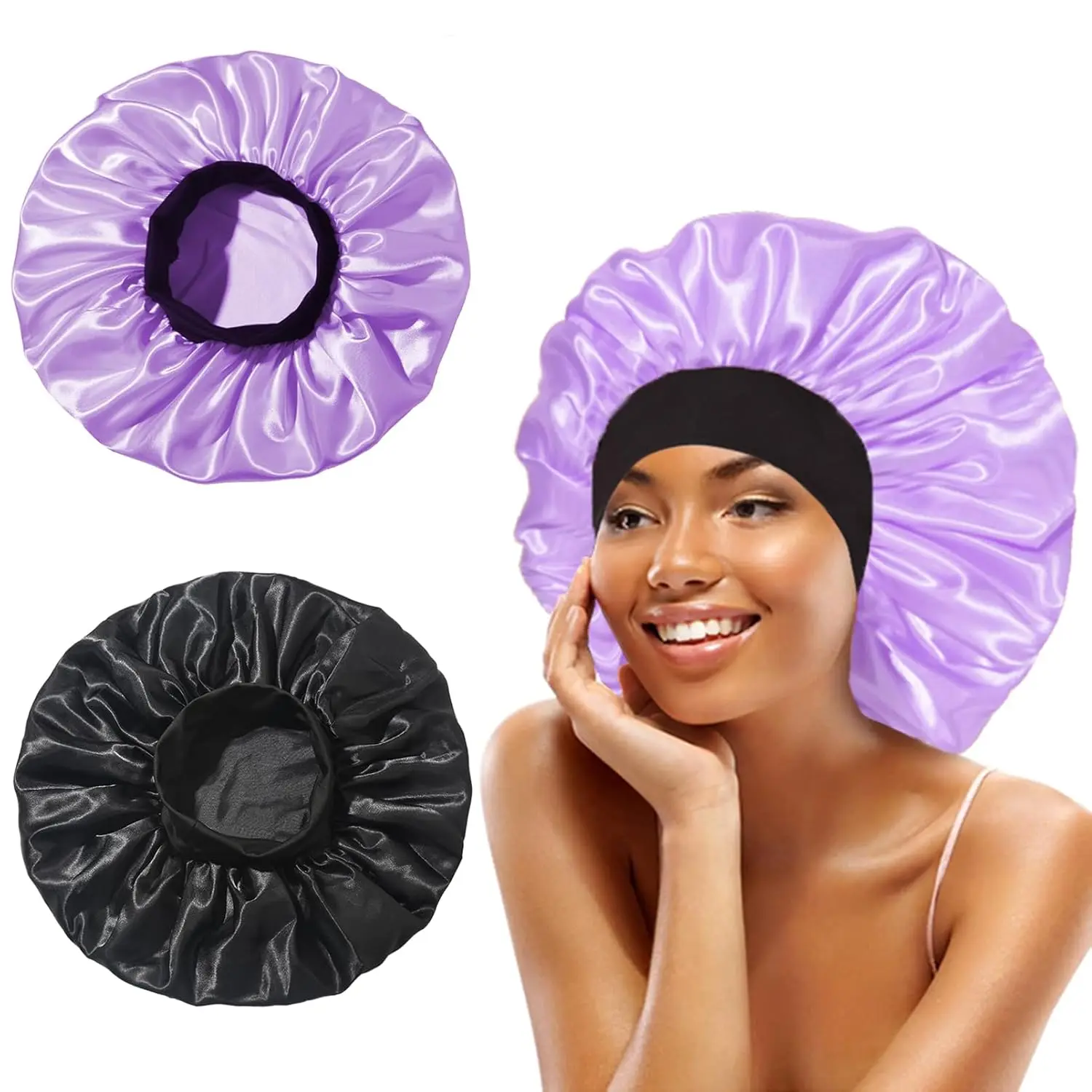 2Pcs Silk Bonnet Satin Bonnet for Sleeping Soft Elastic Band Hair Bonnets for Women Silk Hair Wrap for Curly Hair