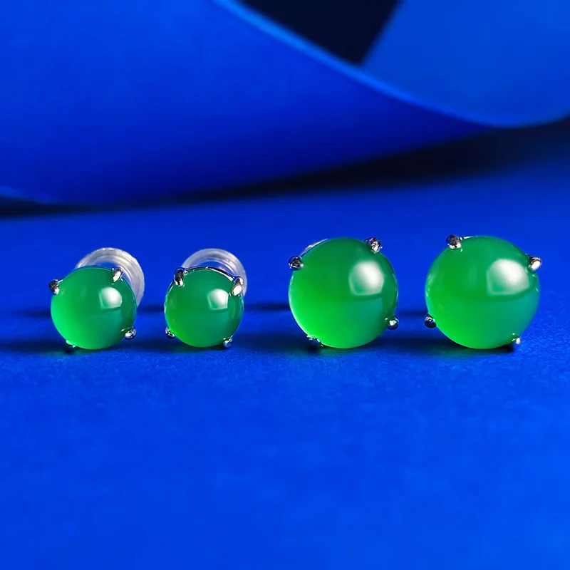 

2023 New 925 Silver Inlaid 6.0 Green Jade Marrow Earrings Rich Women's Luxury Inlaid Classic Earrings