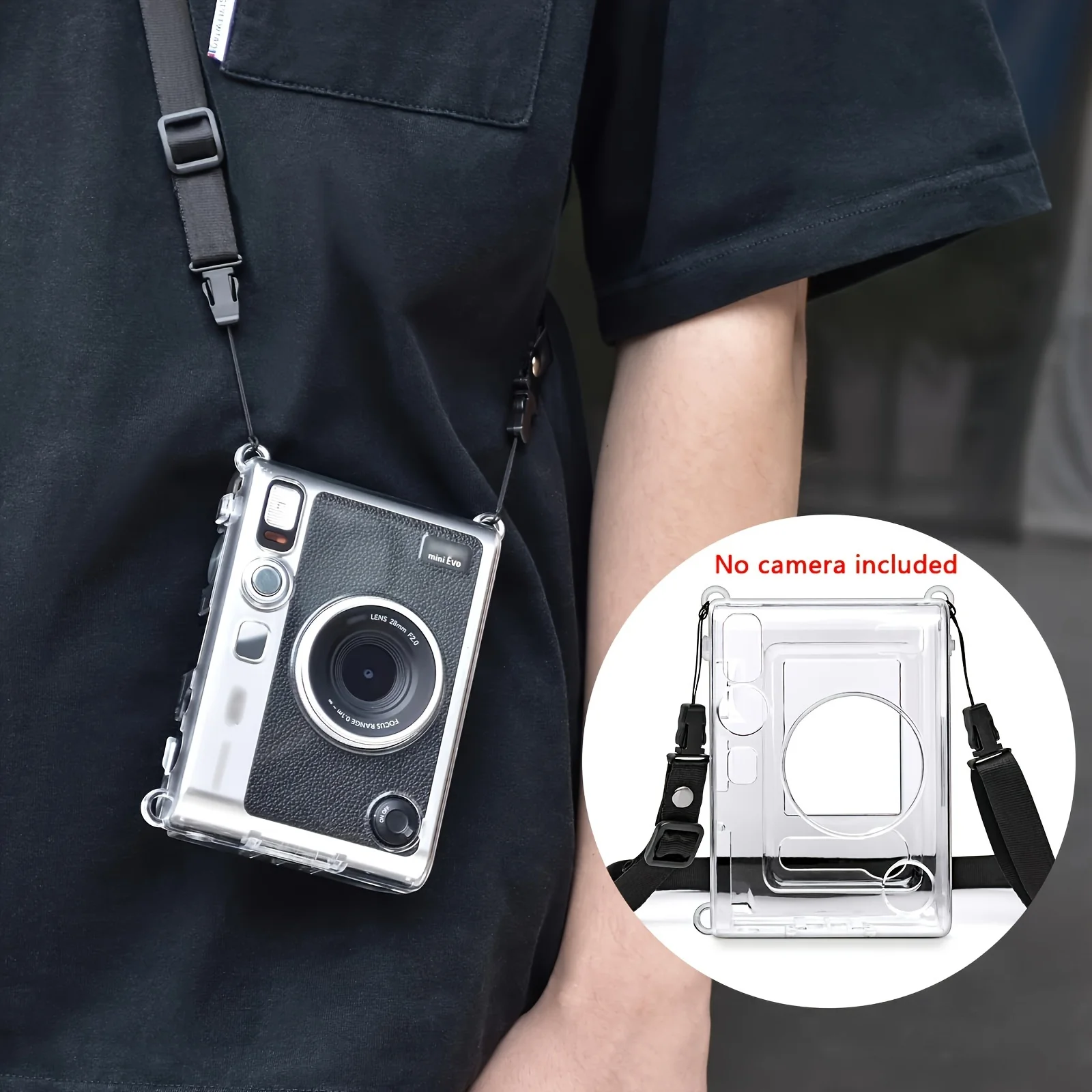 1 x Camera Clear Case for instax Mini EVO Camera with Shoulder Strap - Clear (Camera not included)