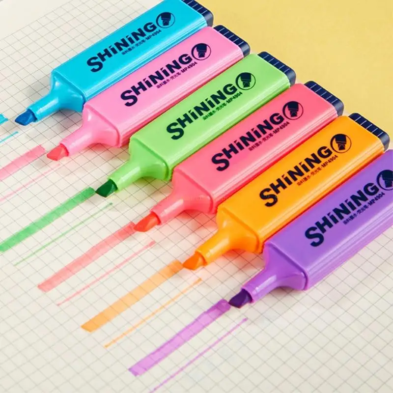 Portable Highlighter Pen Comfortable Grip Fluorescent Marker with Chiseled Tip