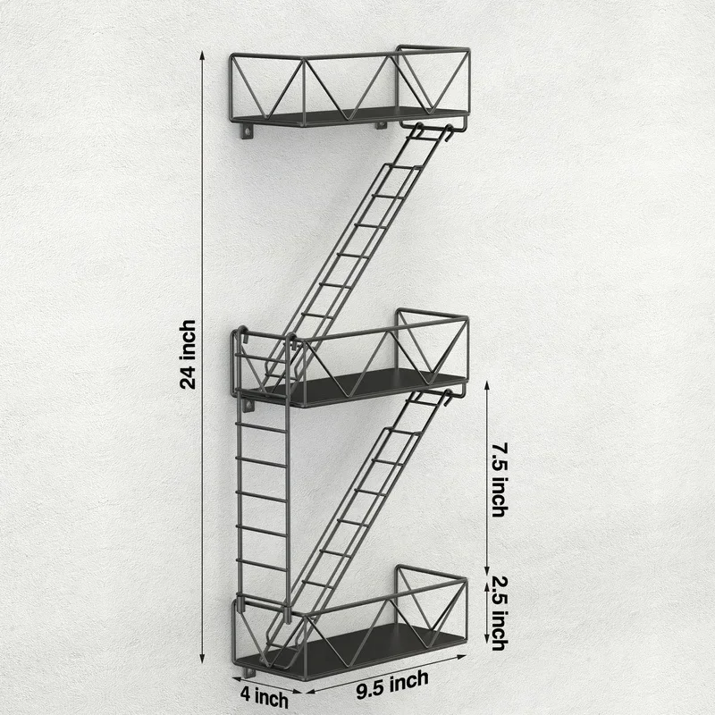

For 3-Layer Metal Fire Escape Wall 3 Color Unique Wall Decoration Rack, Trapezoidal Storage Rack,for Living Room,Study,Bedroom