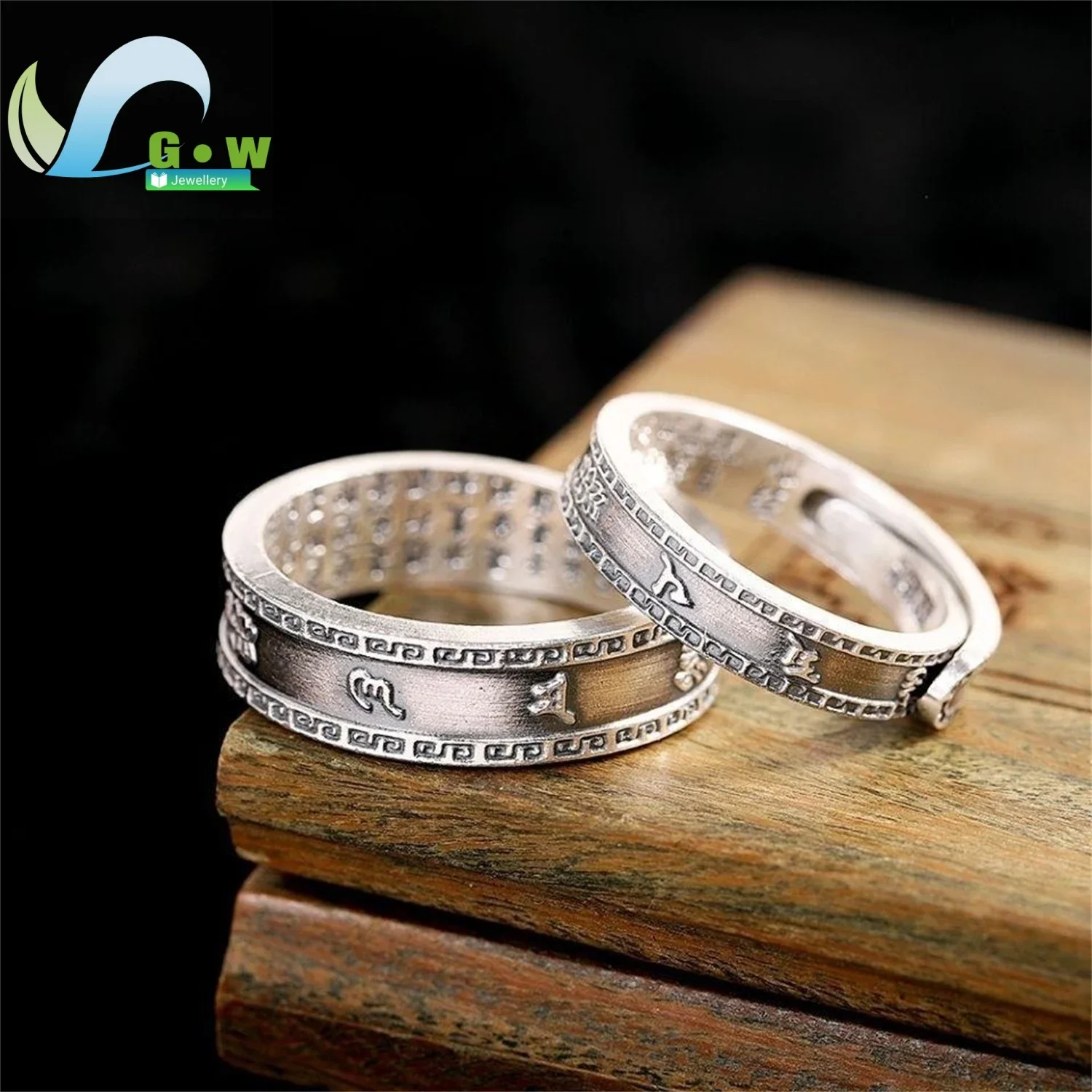 925 Sterling Silver Vintage Lotus Adjustable Couple Ring Ancient Cultural Jewelry Gift Handmade Ethnic Inspired Unisex Matching