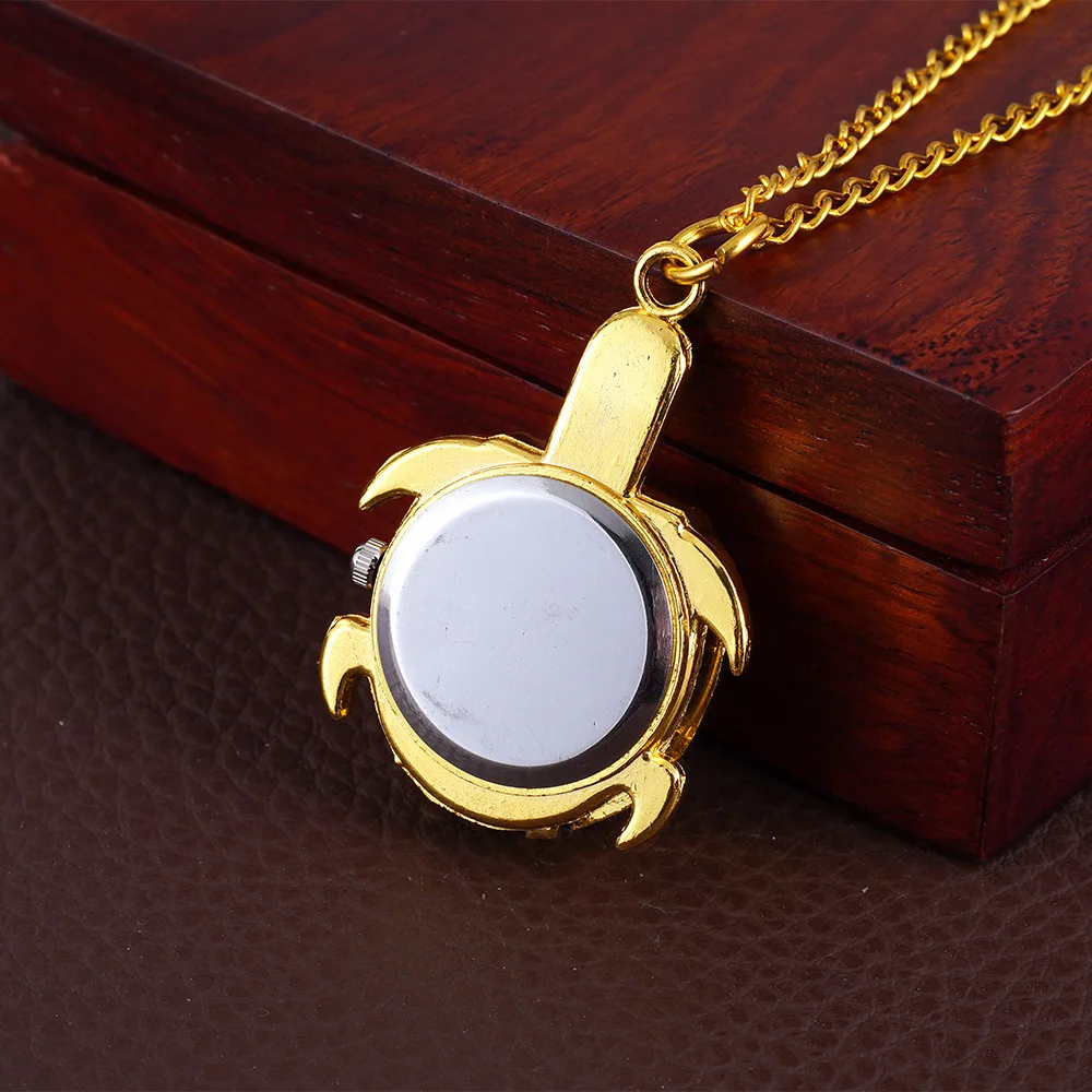 Vintage Small Dial Quartz Pocket Watch for Men Women Fob Chain Luxury Gold Turtle Pendant Necklace Clock for Collection Gift