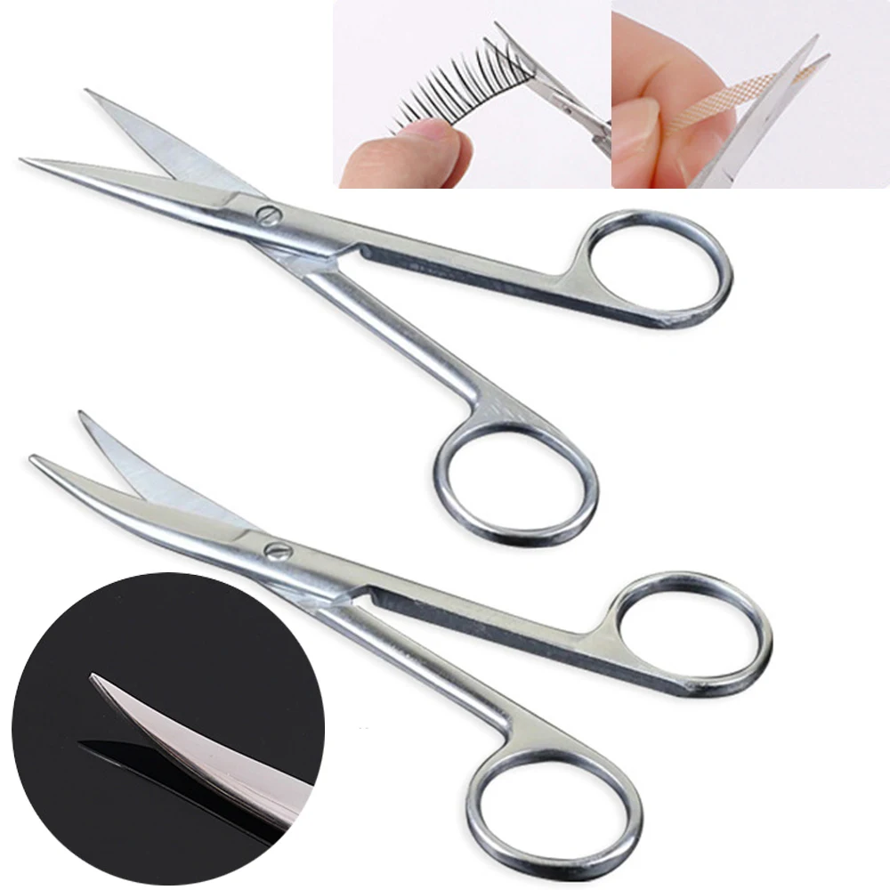 1Pcs Roestvrij Staal Manicure Schaar Nail Cuticle Baard Wenkbrauwen Trimmer Neus Haar Schaar Rechte Gebogen Tip Makeup Tools