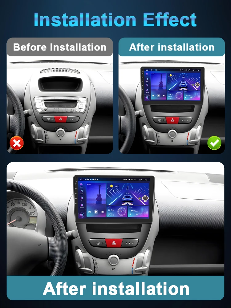 Podofo 4G CarPlay راديو أندرويد لبيجو 107 تويوتا Aygo C1 2005-2014 سيارة مشغل وسائط متعددة 2din جهاز استقبال GPS IPS Autoradio