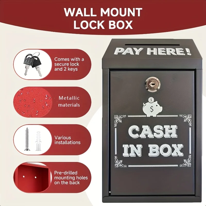 Hanging Decorative Cash Password Box Suitable for Home Outdoor Security Metal Large Capacity Safe Cash Storage Compartment