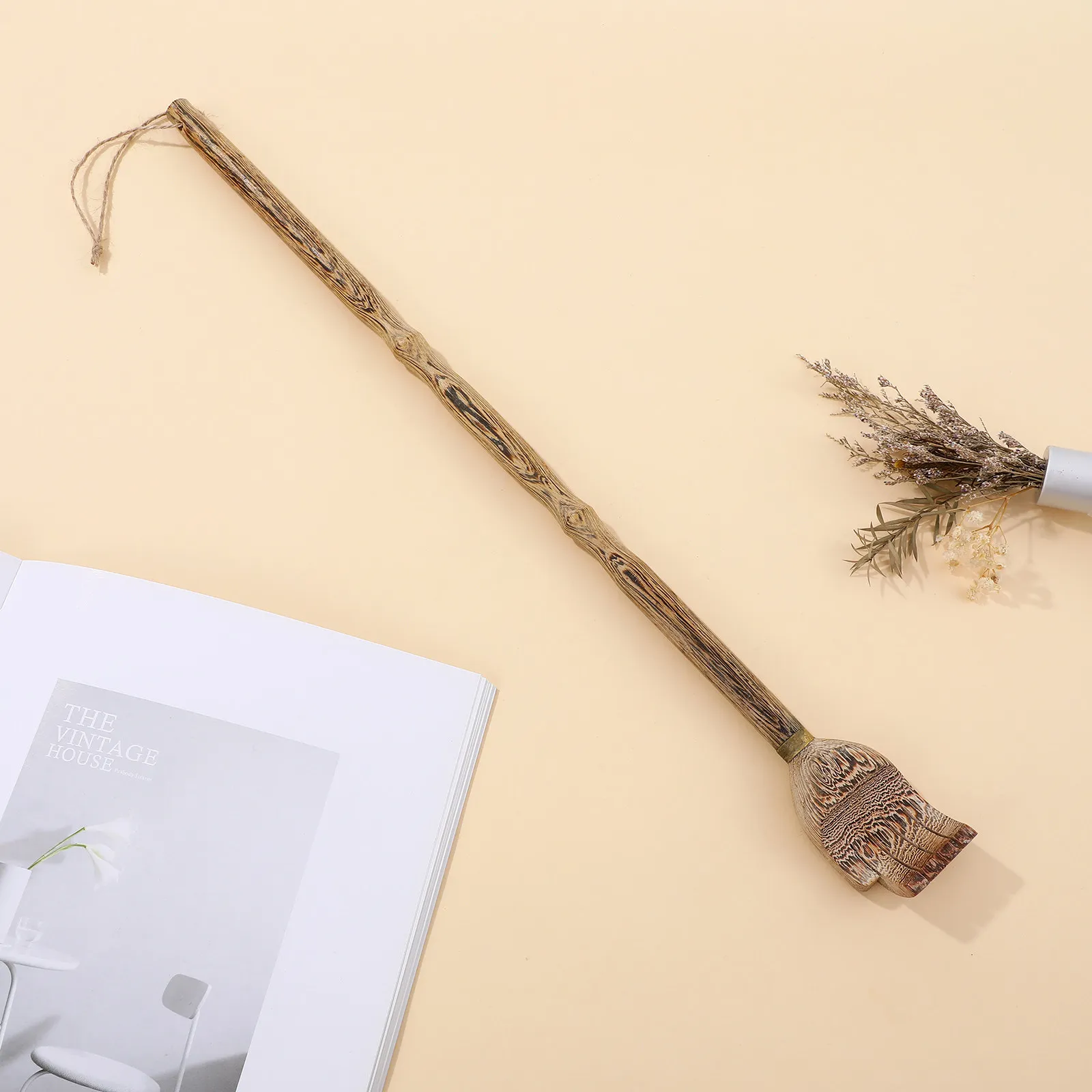

Long Handle Wooden Back Scratcher Natural Wood Grain Ergonomic Finger Shape Smooth Finish Hanging Hole Back Itch Relief Body