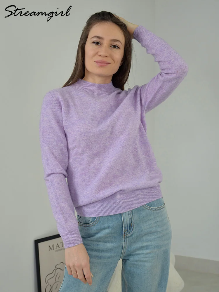 Streamgirl 2024 Spring Thin Cashmere Sweaters Women Knitwear Soft Pullovers Fashion Purple Jumper For Women Sweater Green