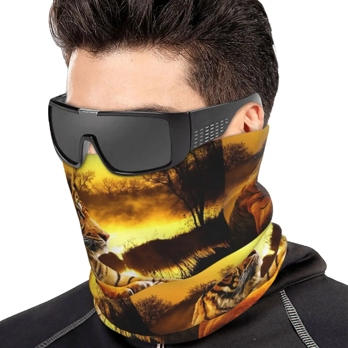 Tiger And Sunset Bandana Neck Gaiter Printed Mask Scarf Warm Cycling Scarf For Men Women Adult Washable