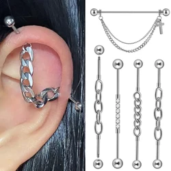 1PC Surgical Steel Ear Cartilage Chain Industrial Barbell Ring Cz Earrings Straight Barbell Tragus Helix Piercing Body Jewelry